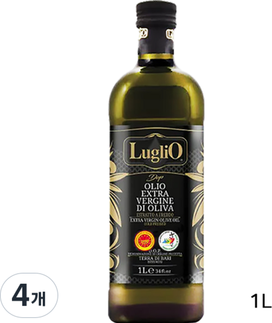 루글리오 DOP 엑스트라버진 올리브오일 산도0.19 교황청지정 냉압착, 1L, 4개