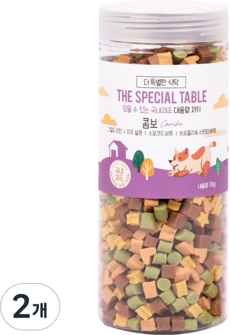 푸디 더특별한식탁 강아지 간식 프리미엄 져키 육포 트릿, 1kg, 2개, 알록달록 맛조합 콤보