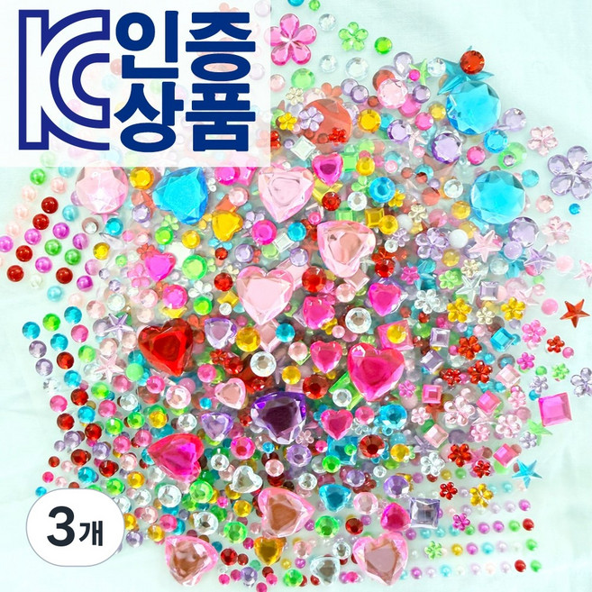 KC인증 미술가게 보석스티커 큐빅스티커 비즈스티커 진주 하트 꽃 원형 별 스티커, 혼합스티커10종, 3개