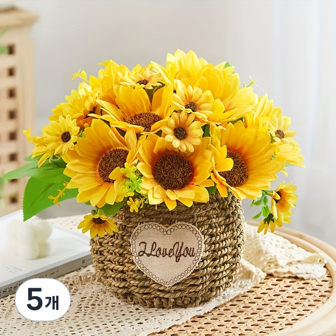 해바라기 인조꽃 결혼식 집들이 발렌타인데이 선물용 러브테마 인테리어, 5개, 골드대형