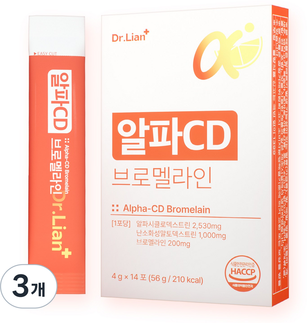 Dr.Lian 닥터리안 알파CD 브로멜라인 식약처인증 다이어트 식후케어 체지방 체중 혈당 관리, 3개, 14회분