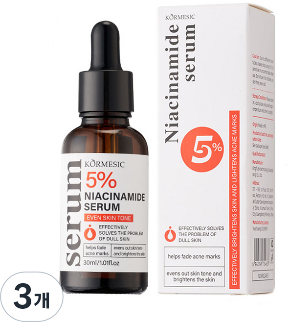 나이아신아마이드 5% 페이스 세럼 미백 모공 개선 보습 여드름 흉터 감소, 3개, 30ml