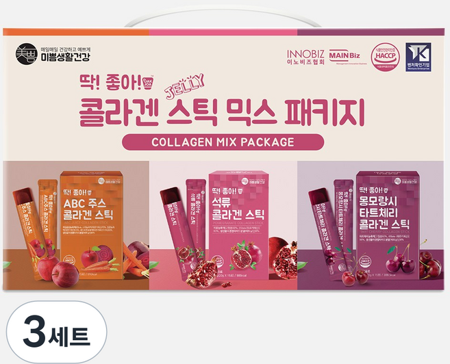 딱좋아 콜라겐 젤리스틱 믹스 패키지 (석류15+타트체리15+ABC15), 900g, 3세트