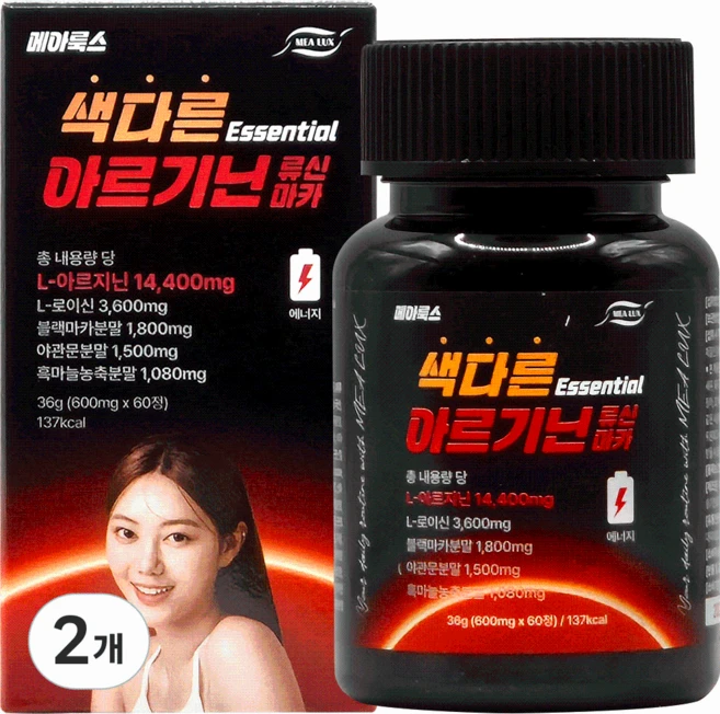 메아룩스 색다른 아르기닌 류신 마카 Essential 14400mg 36g, 60정, 2개 - 쿠팡