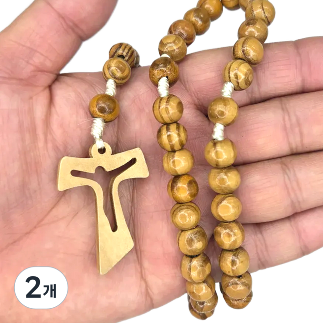 핸드메이드 올리브나무 5단묵주 성물 기도용, 2개, 브라운