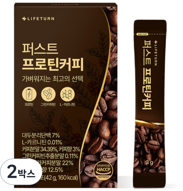 라이프턴 퍼스트 프로틴 효소커피 단백질 무설탕 스테비아, 2박스, 14개입, 3g