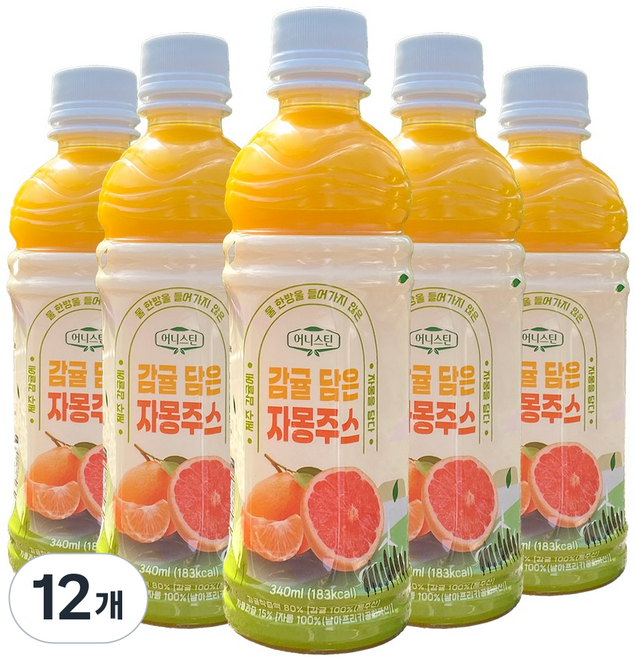 어니스틴 감귤 담은 자몽 주스 / 물 타지 않고 감귤과 자몽을 그대로 착즙한 NFC 주스 / 제주산 감귤 주스, 12개, 340ml