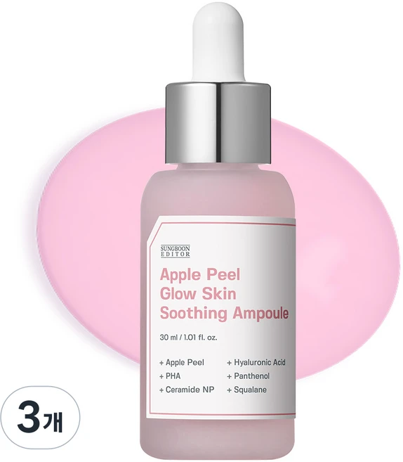 성분에디터 핑크 사과 저자극 모공 진정 히알루론산 수딩 수분 앰플, 30ml, 3개 - 쿠팡