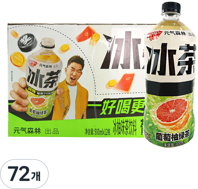 (배터짐) 원기산림 자몽 그린티 (자몽 녹차음료) 빙차 이온음료 중국음료, 72개, 900ml