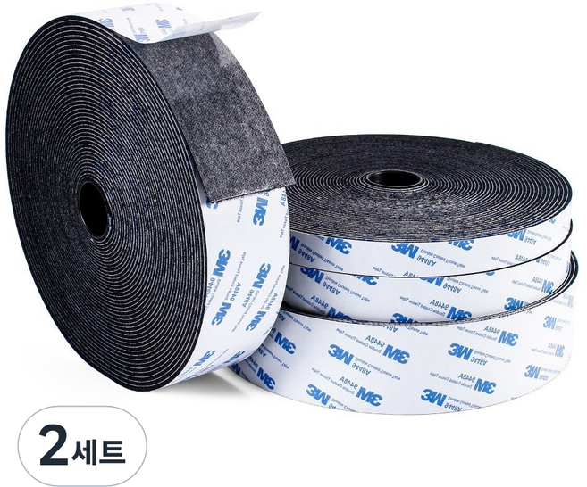하우스키핀 3M 벨크로 찍찍이 테이프 암수양면, 2개, 블랙 / 2CM x 300CM