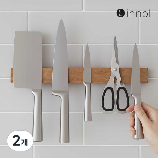 이놀 쉐프마스터 아카시아 원목 자석 칼걸이 칼꽂이 칼블럭, 2개, WOOD 40cm [EW039]