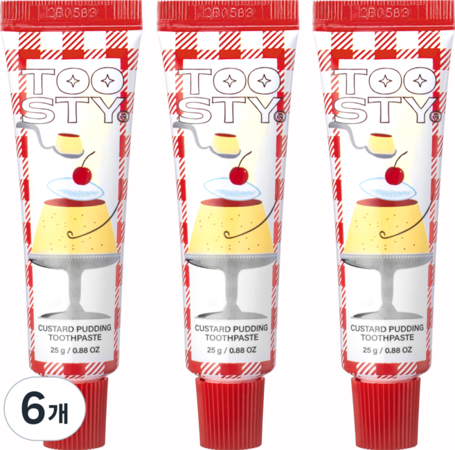 투스티 미니치약 여행용치약 커스터드 푸딩 치약 충치집중케어 고불소치약 푸딩맛, 25g, 6개