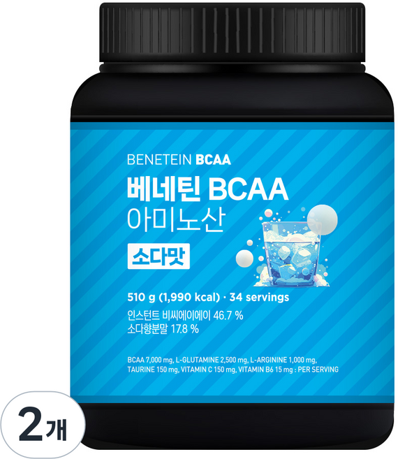 베네틴 BCAA 7000 필수 아미노산 보충제 소다맛, 2개, 510g