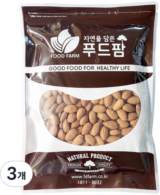 푸드팜 볶음 아몬드 캘리포리아, 500g, 3개