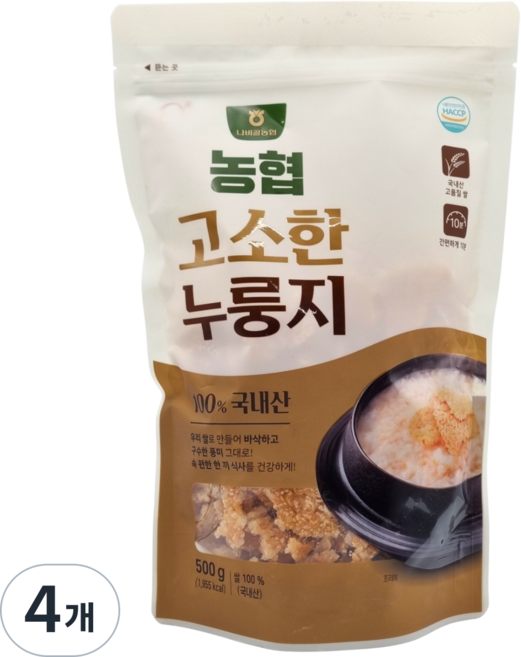 [농협] 함평 나비골농협 국산 고소한 누룽지, 4개, 500g