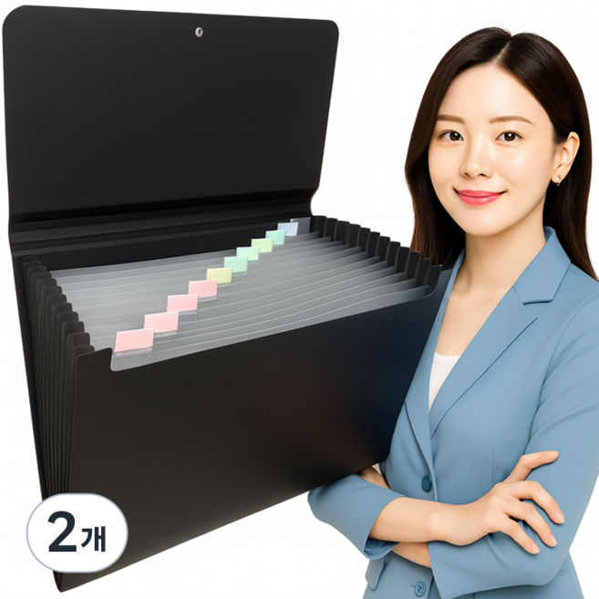 [6만개돌파] 미미누 슬림핏 아코디언 파일 13칸 파일철, 블랙, 2개