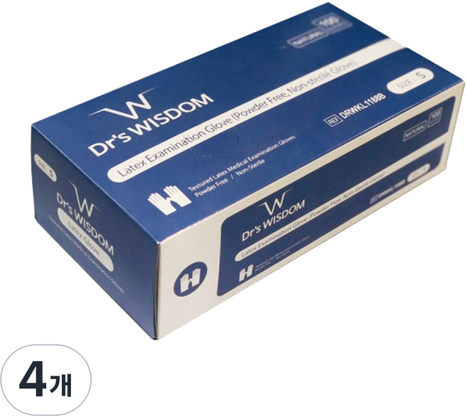 닥터스위즈덤 진료용/의료용 라텍스 글러브 장갑 100매입, 화이트계열, 중(M), 4개