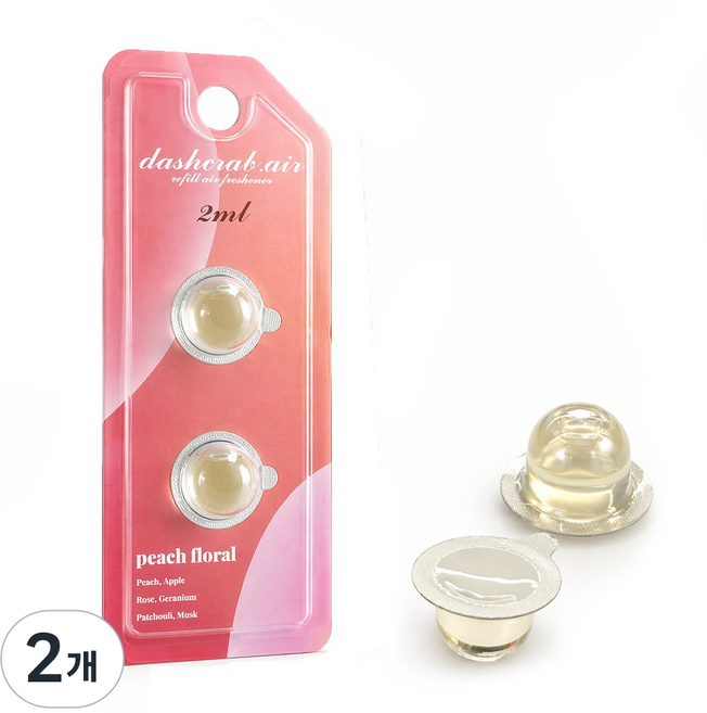 대쉬크랩 차량용방향제 리필 2ml 캡슐 2개입 카카오프렌즈 미니언즈 투슬리스 호환용, 2개, 피치 플로랄