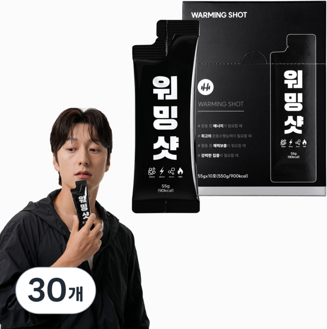 흡수 빠른 종합 스포츠 에너지젤 워밍샷 포도당 카페인 아르기닌 BCAA 함유 청포도맛, 30개, 55g