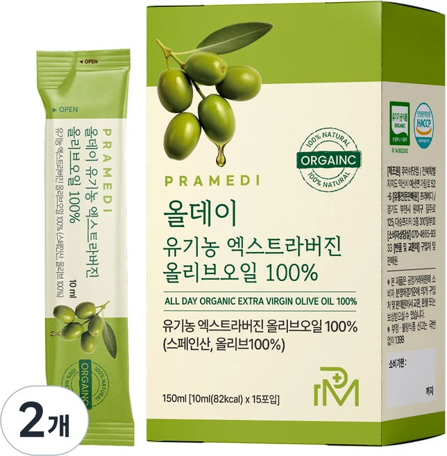 프라메디 산도 0.14 올데이 유기농 엑스트라버진 올리브오일, 2개, 150ml - 쿠팡