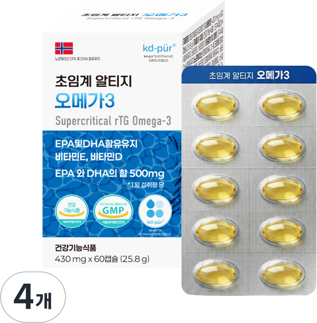 동서바이오팜 흡수빠른 초임계 알티지 rTG 오메가3 혈행건강 430mg X 60캡슐, 4개, 60정