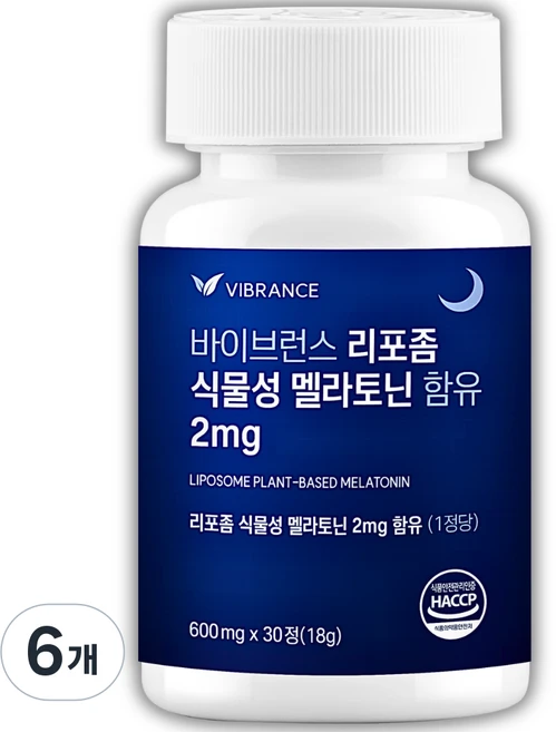 바이브런스 이중배합 식물성 멜라토닌 2mg 미국산 리포좀 원료 함유, 6개, 30정 - 쿠팡