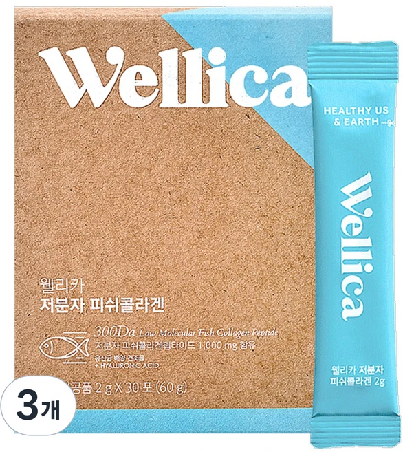 웰리카 저분자 피쉬 어린콜라겐 펩타이드 300달톤 이너뷰티, 3개, 60g - 쿠팡