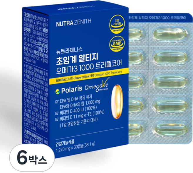 [6중 복합케어]뉴트라제니스 초임계 알티지 오메가3 1000 트리플코어 비타민D 비타민E, 6박스, 30정 - 쿠팡