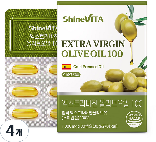 샤인비타 올리브오일 엑스트라버진 식물성 캡슐 지중해 올리브유, 4개, 30정