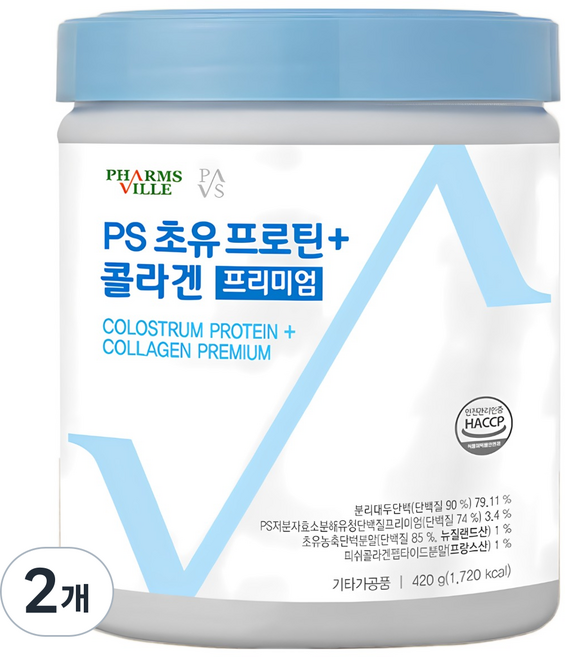 팜스빌 PS 초유 프로틴 플러스 콜라겐 프리미엄 단백질 쉐이크, 420g, 2개