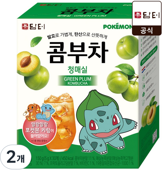 담터 포켓몬 콤부차 청매실맛, 2개, 30개입, 5g