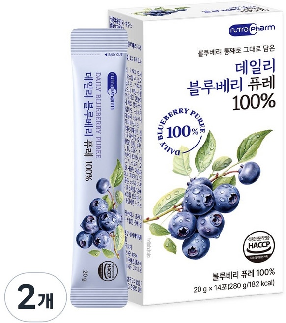 뉴트라팜 데일리 블루베리 퓨레 100% 14p, 2개, 280g