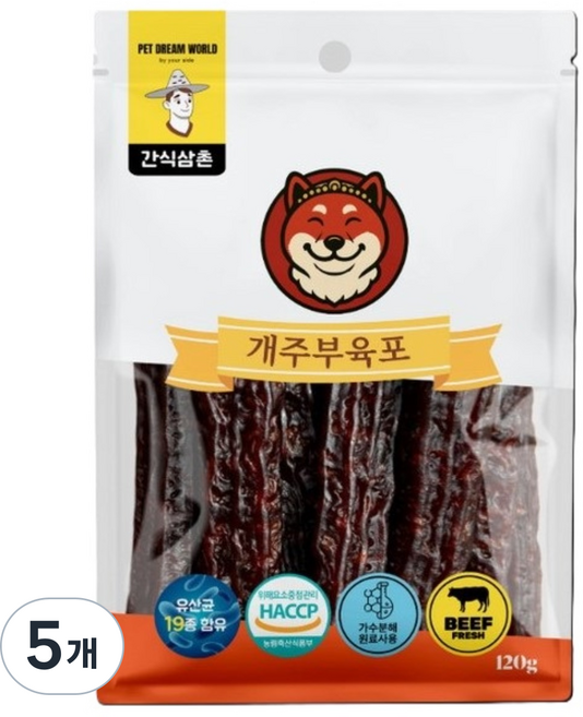 간식삼촌 개주부 가수분해 강아지육포, 5개, 120g, 소고기