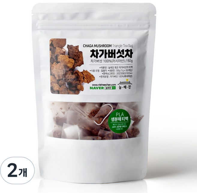 늘해찬 볶은 차가버섯 티백 차가버섯차 티백 삼각티백 대용량, 1g, 50개입, 2개, 1g