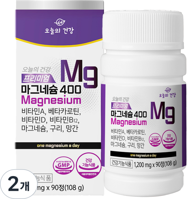 오늘의건강 프리미엄 마그네슘 400 108g, 90정, 2개
