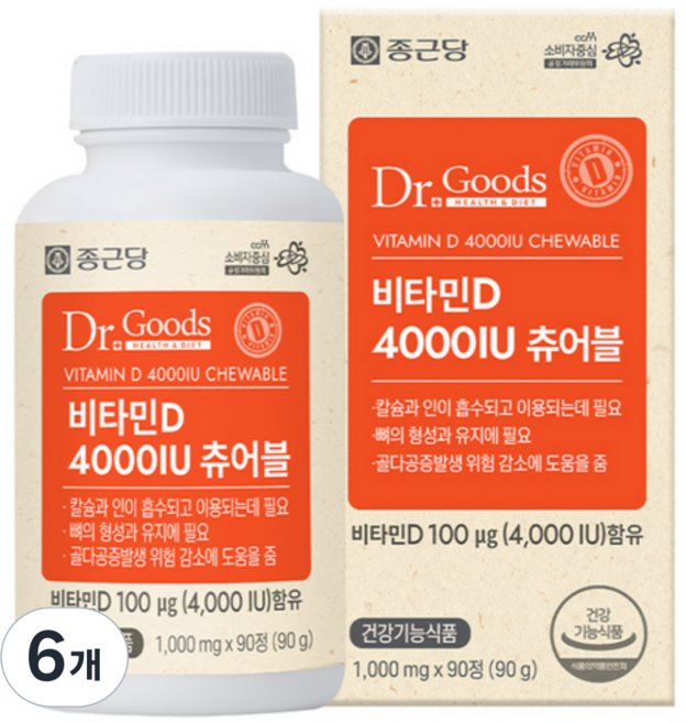 닥터굿스 비타민D 4000IU 츄어블, 90정, 6개