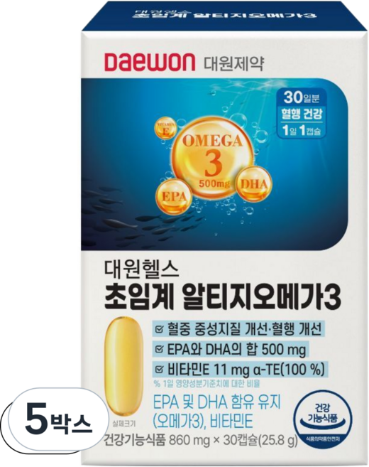 대원제약 초임계 알티지 rTG 오메가3 600 (혈행 개선 건조한 눈)/30일분), 5박스, 30회분