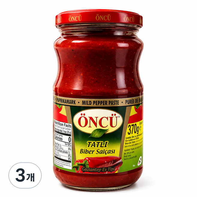 Oncu Mild Pepper Paste Tatli Biber Salcasi Traditional Turkish Taste 370 G 터키 홍피망 페이스트, 3개, 370g