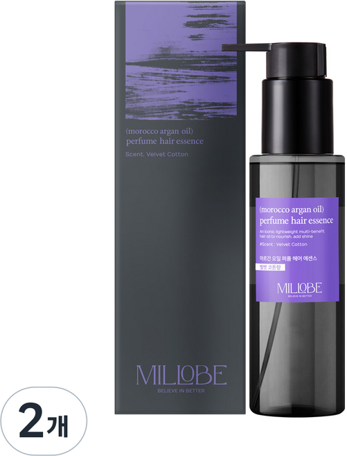밀로베 아르간 오일 퍼퓸 헤어에센스 벨벳코튼향, 2개, 100ml