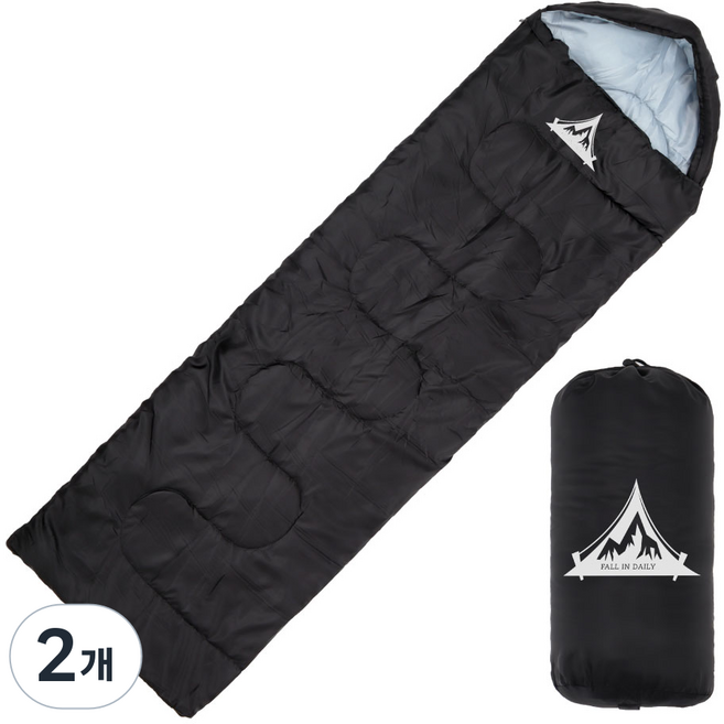 캠핑 침낭 사계절 동계 겨울 백패킹 베이스 슬리핑백 차박 이불, 2개, 블랙