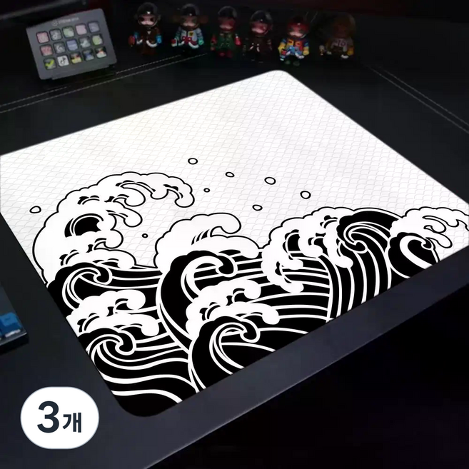 게이밍 마우스패드 웨이브 시리즈 400X450X3MM, 3개, 흑파도