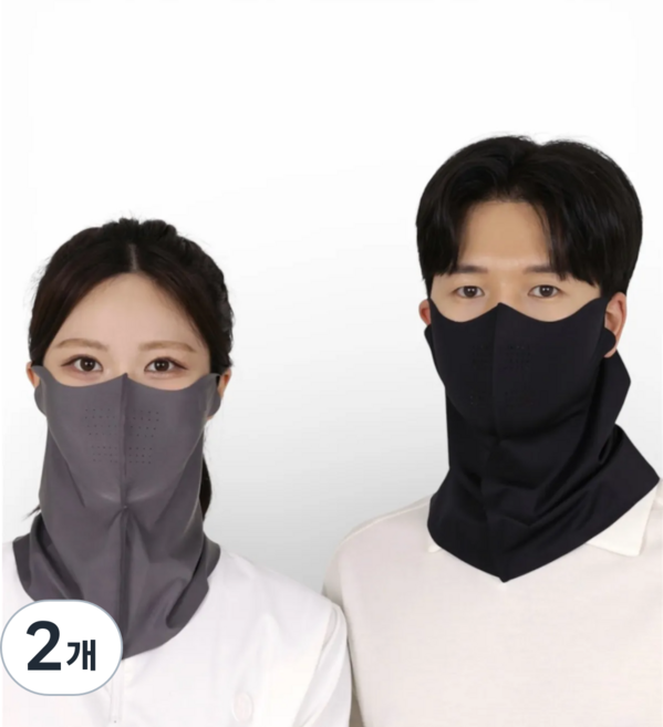 자외선차단 마스크 넥스카프 여름 스포츠 골프 자전거 얼굴 햇빛가리개 쿨링 페이스 마스크, 2개, 다크그레이+블랙