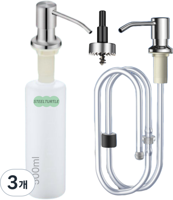 스틸터틀 매립형 물비누 디스펜서, 3개, 실버1.2M