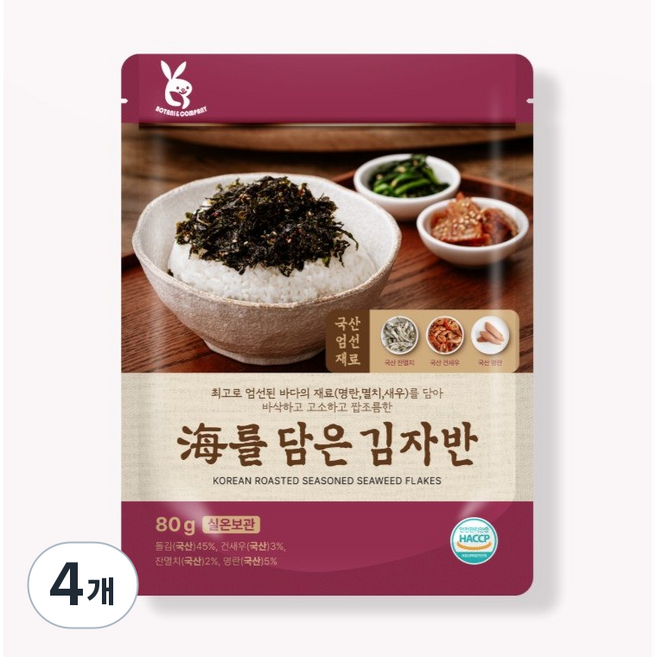 해를담은 김자반 국산 볶음김 김가루 밥반찬 어린이반찬 주먹밥 대용량 가성비 구성, 4개, 80g