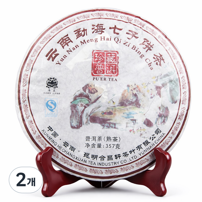 보이차 숙차 푸얼차 운남 맹해 차병 숙성 발효차 중국차, 2개, 1개입, 375g