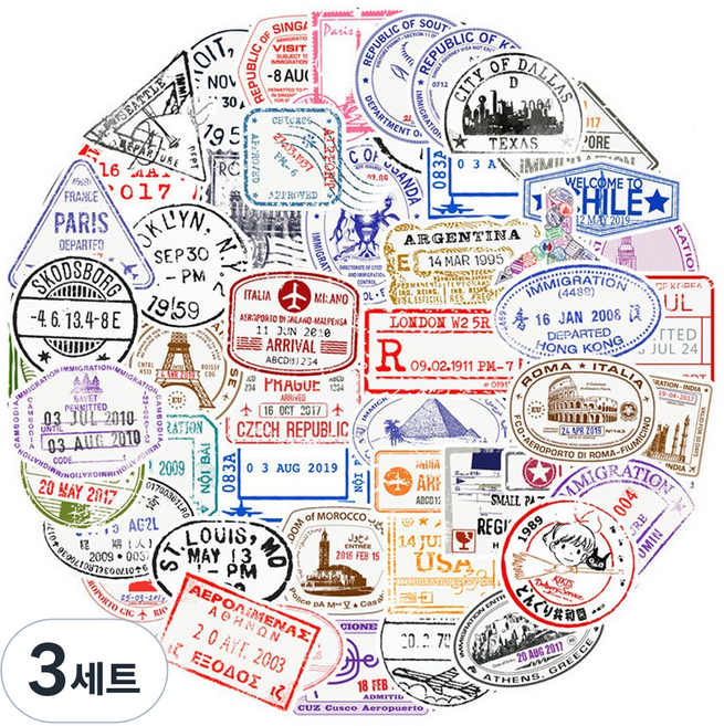 포트렘 캐리어스티커 노트북스티커 꾸미기, 3세트, 04_여권스탬프