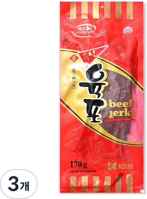 케이미트 순쇠고기 특선육포, 170g, 3개