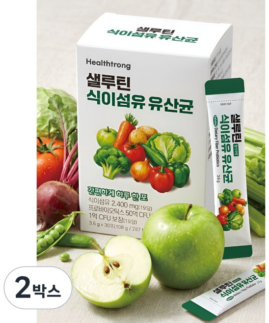 샐루틴 식이섬유 치커리 이눌린 생유산균 샐러드영양제 청사과맛, 108g, 2박스, 30포