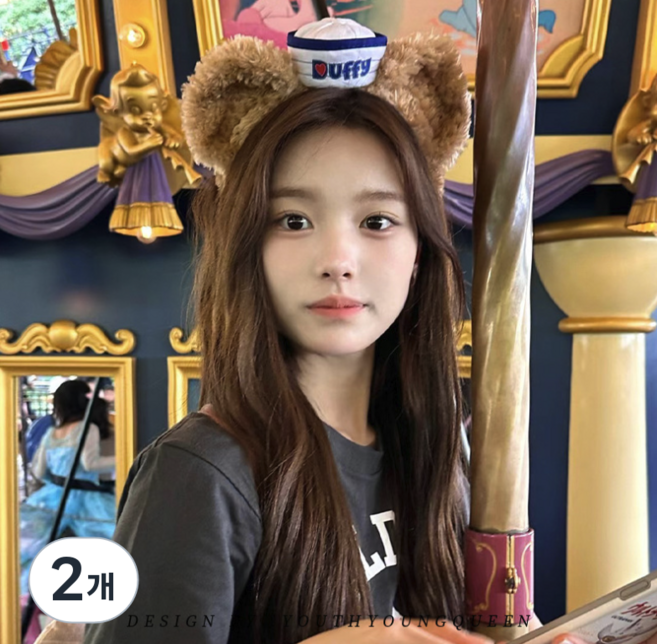 복실 곰돌이 모자 머리띠 헤어밴드, 2개
