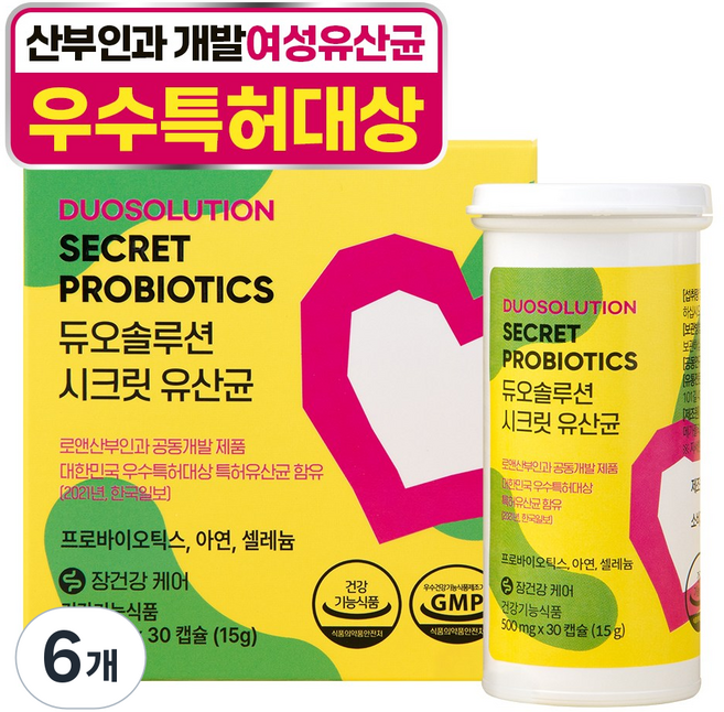 듀오솔루션 여성 질 유산균 (로앤산부인과 공동개발) 질유래 모유 유래 유산균, 6개, 30정